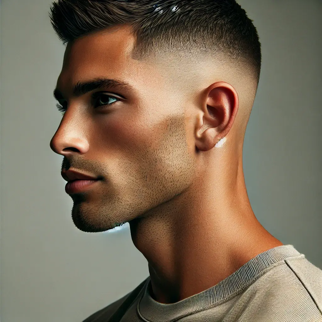 a man looking to the side, taper fade haircut